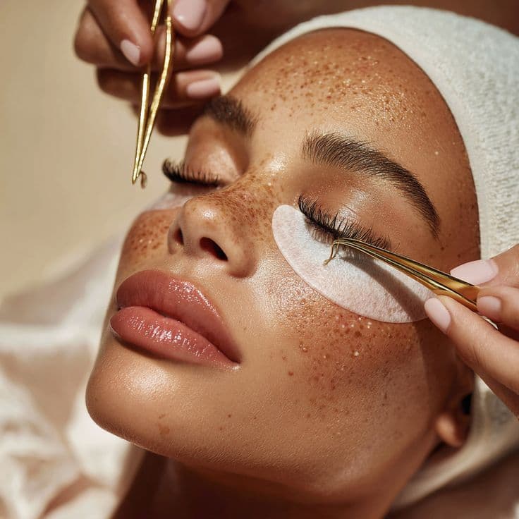 Lash artist applying eyelash extensions