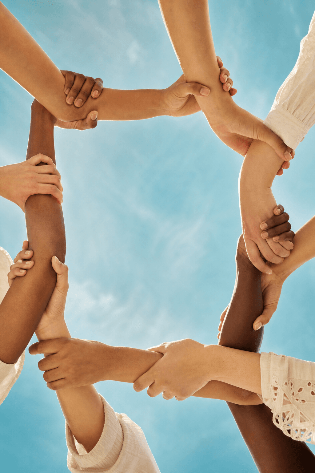 A circle of hands representing the Alchemy collective